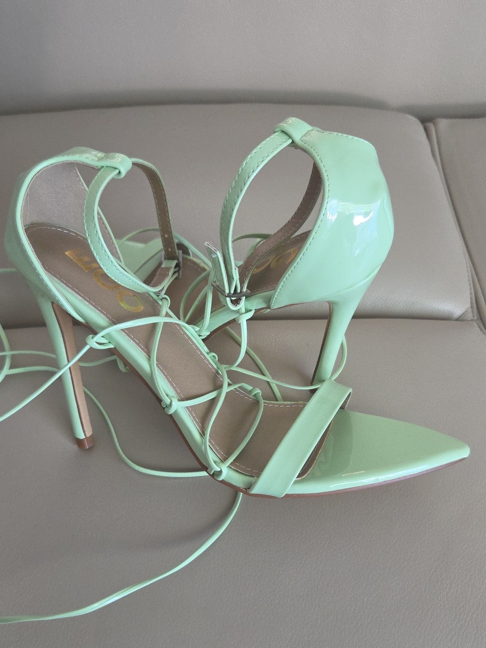 EGO Mint Patent Lace-Up Pointed-Toe Heels